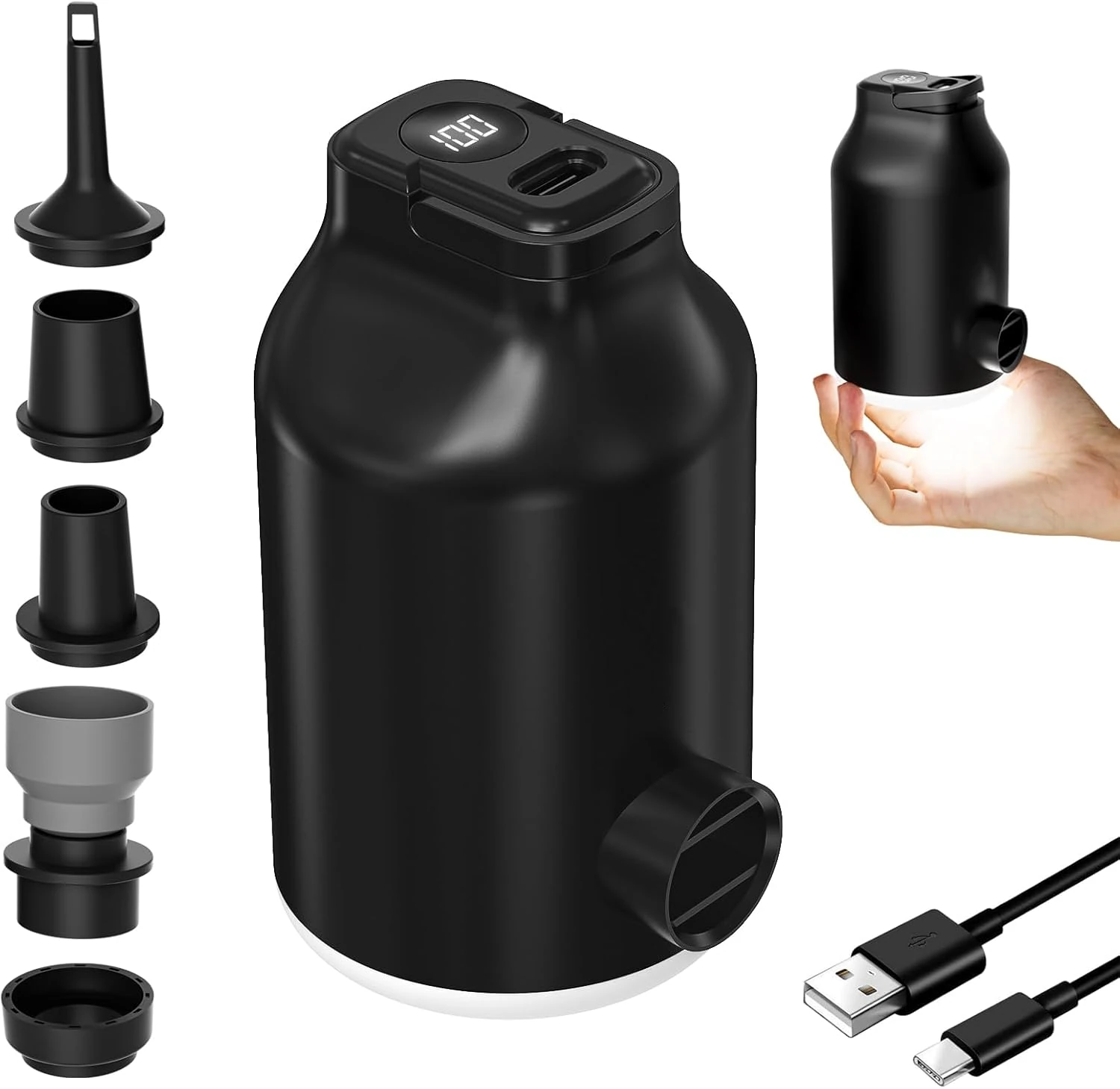 IPRee 3 in 1 Electric Air Pump With Battery For Inflatable Bed, Vacuum Bags, 5 Camping Nozzles & Rapid Swelling And Deflated, Travel Pump For Swimming Rings, Floating (image for) IPRee 3 in 1 Electric Air Pump With Battery For Inflatable Bed, Vacuum Bags, 5 Camping Nozzles & Rapid Swelling And Deflated, Travel Pump For Swimming Rings, Floating